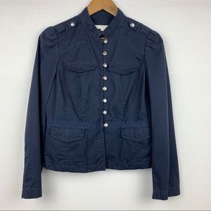 Loft Military Utility Button Ruffle Sleeve Jacket